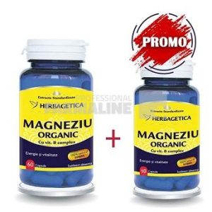 Magneziu Organic cu vitamina B Complex 60 capsule + Magneziu Organic cu vitamina B Complex 10 capsule